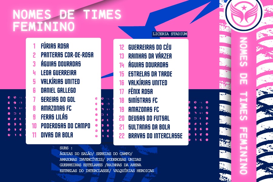 Nomes de times Feminino